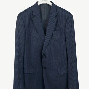 Armani Collezioni G-Line Navy Wool Grid-Jacquard Blazer